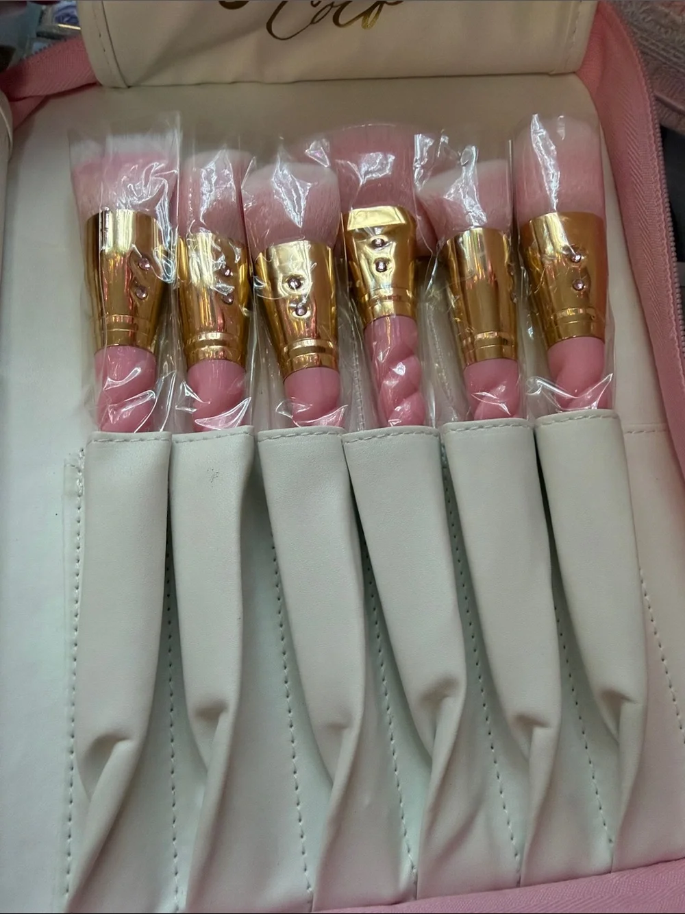 Pink Patent Makeup Brush Case with Gold Brand Plaque